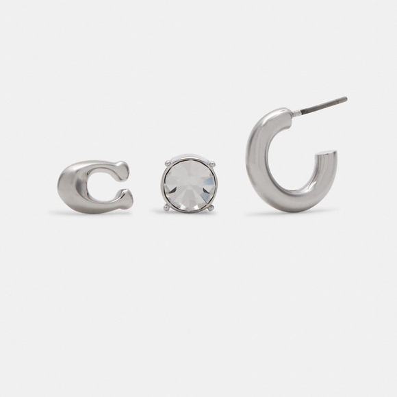 COACH NWT Signature Stud Earring Set / Trio Gift Box - Silver-tone - Picture 2 of 8